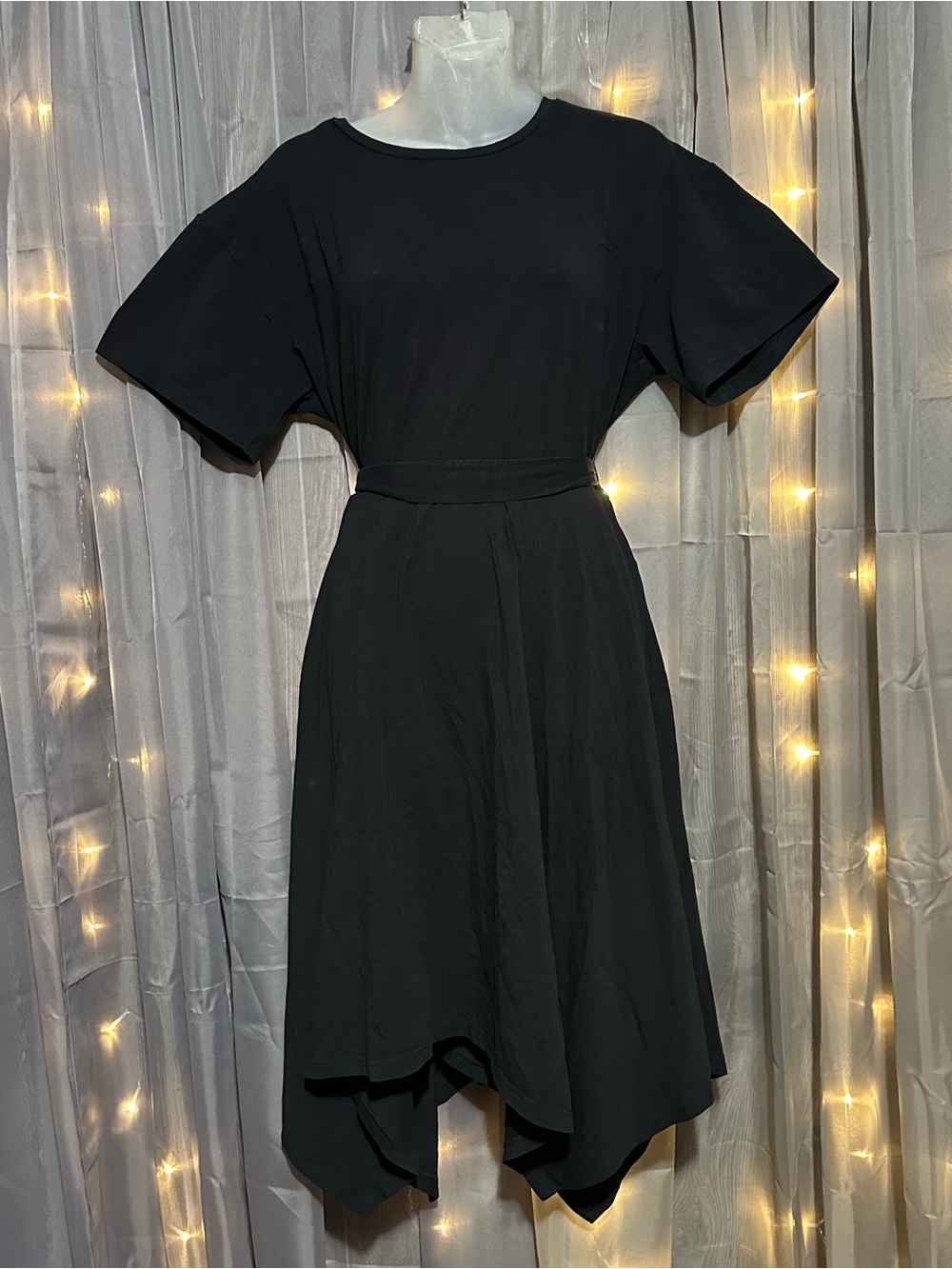 Eloquii black asymmetrical t shirt dress cinched waist Sz 14